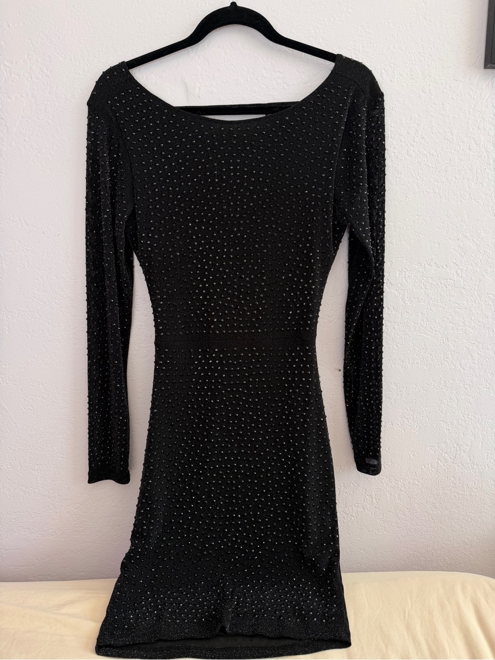 Windsor Black Long-Sleeve Embellished Bodycon Dress with open back